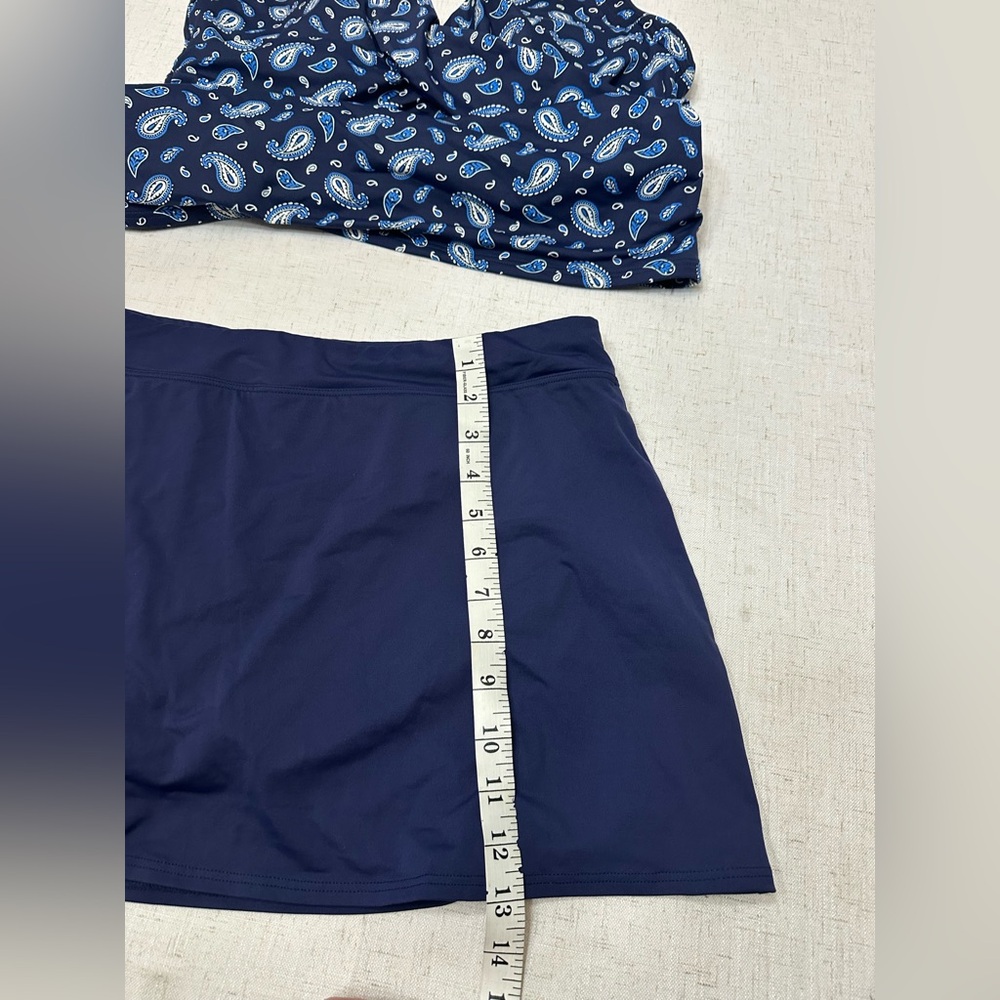 💜Lands' End Navy Swim Bra Tankini with Patterned Trim - Picture 5 of 11